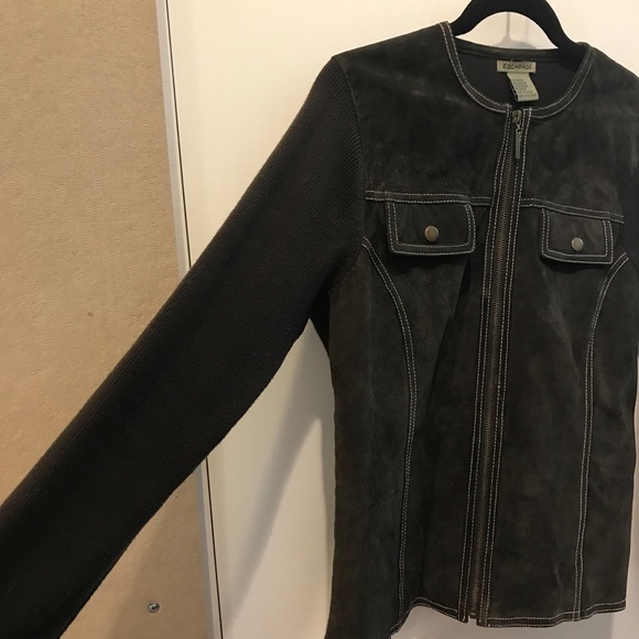 Dark brown Suede jacket knit sleeves - Picture 4 of 6